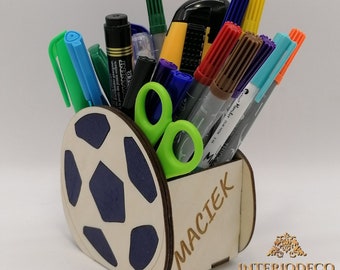 Personalised Desk organizer with ball shape. Laser cut files. cdr, ai, svg, dxf. Digital pattern