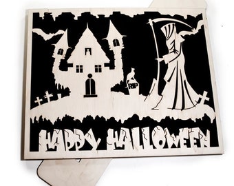 Halloween scene - marching Death. Laser cut files. cdr, ai, svg, dxf. Digital pattern