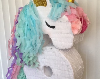 Personalized Unicorn Number Pinata, Party Decor