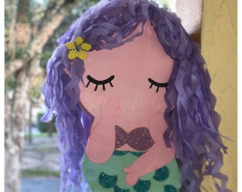 Piñata de sirena, decoración para fiesta temática de fiesta