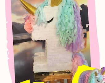 Personalized Unicorn Number Piñata, Party Decor