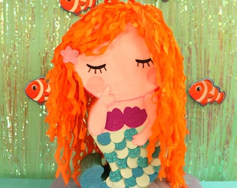 Piñata de fiesta de sirena, temática submarina, decoración de fiesta