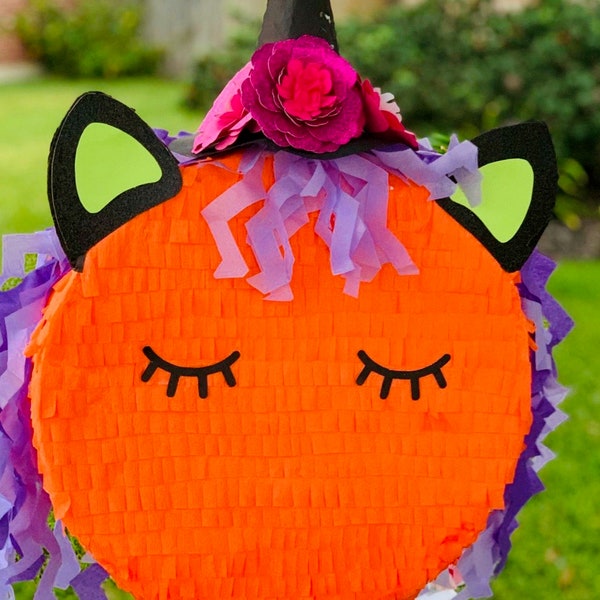 Piñata de calabaza, piñata de halloween, unicornio de halloween, decoración de Halloween