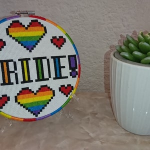 Handmade Framed In Multicoloured Hoop &quot;PRIDE!&quot; Gay Bisexual Lesbian Transgender Questioning Plus LGBTQ+ Gift Support Love  Gift