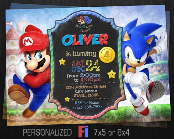Mario vs Sonic Invitation Mario Sonic Birthday Party Mario 