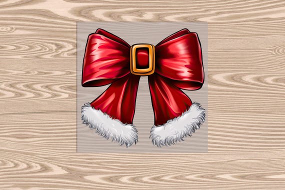 Ready to Press, Christmas Red Santa Bow, Christmas, heat transfer print, DTF Transfer Print