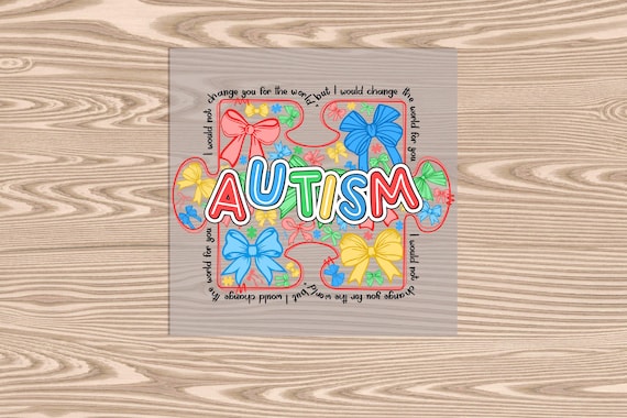 Ready to Press, Autism Puzzle Piece with Bows, heat transfer print, DTF Transfer Print