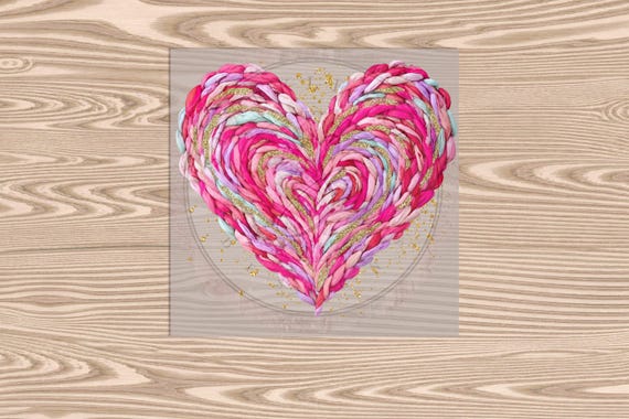 Ready to Press DTF Transfer- Pink Heart Faux Yarn Heat Transfer