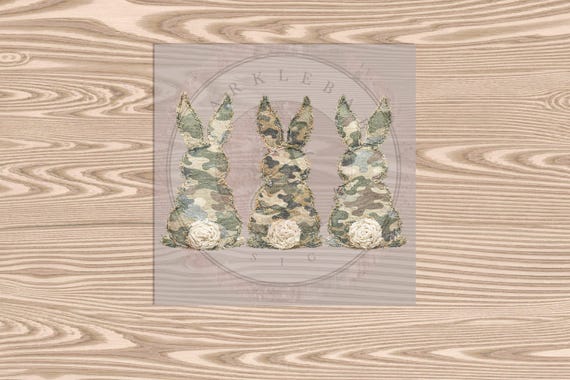 Ready to Press DTF Transfer-Camo Bunny Trio- heat transfer