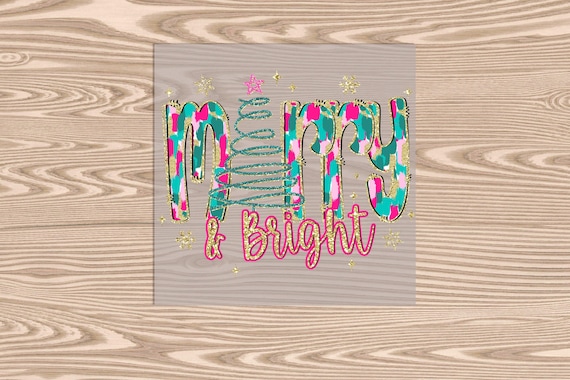 Ready to Press, Shimmering Merry and Bright, heat transfer print (faux sequin/glitter effect printed), DTF Transfer Print