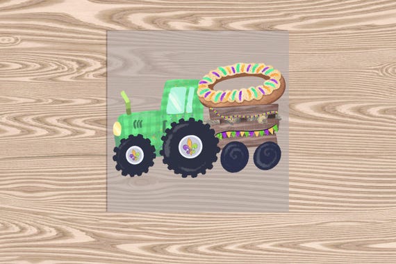 Ready to Press, King Cake Tractor Mardi Gras, DTF Transfer Print