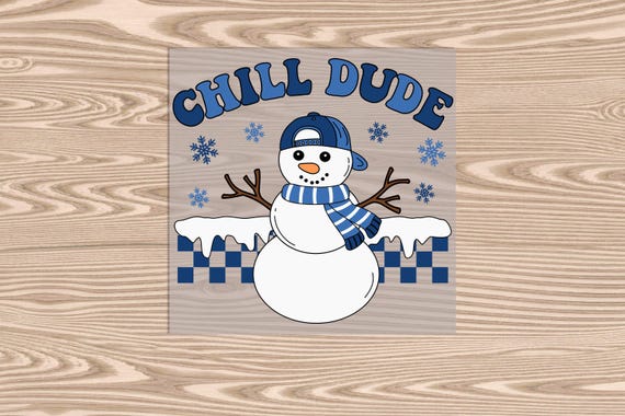 Ready to Press, Chill Dude Snow Man, Merry Christmas, heat transfer print (faux glitter effect printed), DTF Transfer Print