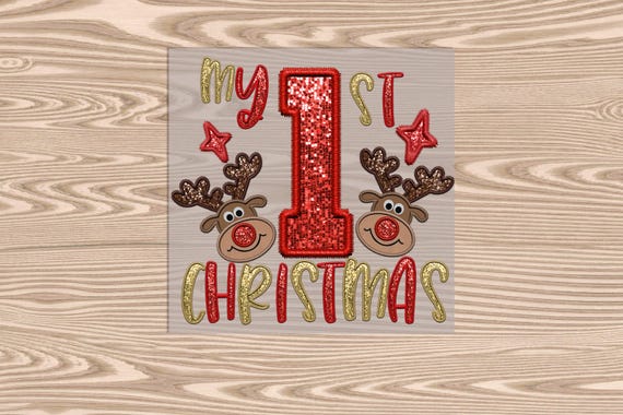 Ready to Press, My 1st Christmas Reindeer, heat transfer print (faux sequins), DTF Transfer Print