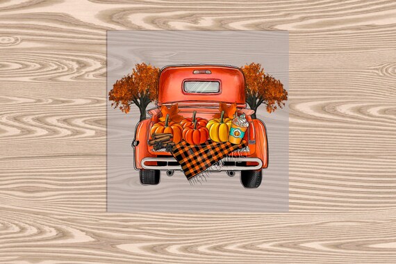 Ready to Press, Orange Fall Truck, heat transfer print, DTF Transfer Print