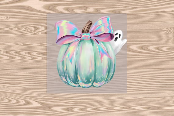 Ready to Press, Peekaboo Ghost Green Pumpkin, Halloween, heat transfer print, DTF Transfer Print