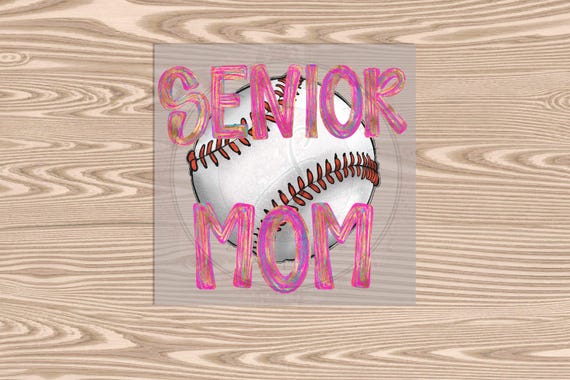 Ready to Press, Senior Mom Baseball, heat transfer print (faux glitter/sequin effect printed), DTF Transfer Print