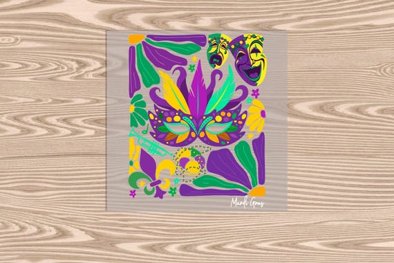 Ready to Press, Mardi Gras Mask, Mardi Gras, heat transfer print, DTF Transfer Print