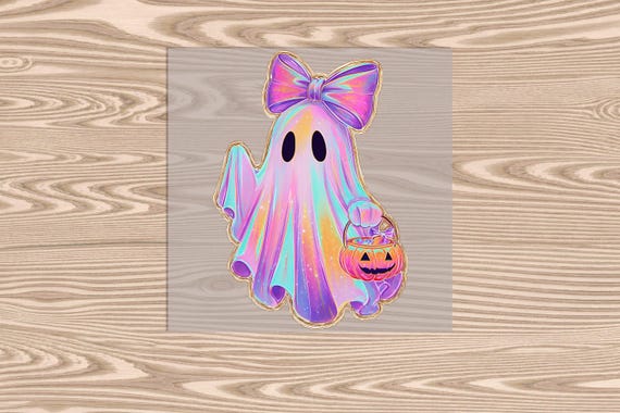 Ready to Press, Bow Ghost Pumpkin Bucket, heat transfer print, DTF Transfer Print