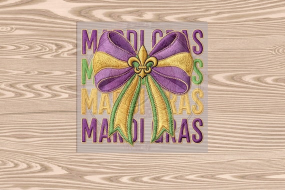Ready to Press DTF Transfer- Mardi Gras Bow -Faux Yarn - heat transfer
