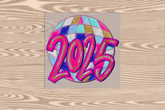 Ready to Press, 2025 Pink Disco Ball, Happy New Year, heat transfer print, DTF Transfer Print (faux sequin/glitter effect printed)