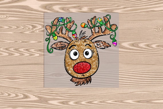Ready to Press, Rudolph with Christmas Lights, Merry Christmas, heat transfer print, DTF Transfer Print (faux sequin effect printed)