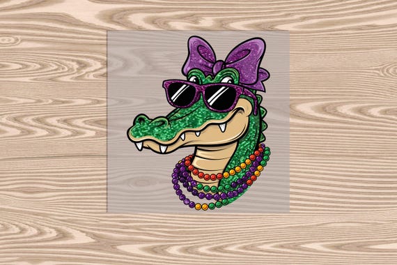 Ready to Press, Mardi Gras Girl Gator, Mardi Gras, heat transfer print, DTF Transfer Print