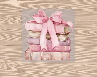 Ready to Press DTF Transfer-Book Stack with Pink Bow  : Coquette Style- heat transfer