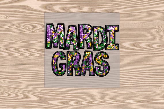 Ready to Press, Mardi Gras Sequin Black Embroidery, (faux sequins embroidery effect printed), DTF Transfer Print