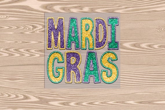 Ready to Press DTF Transfer-Mardi Gras- Faux Glitter- heat transfer