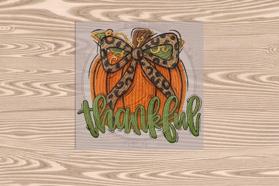 Ready to Press DTF Transfer-Thankful Pumpkin Leopard Bow  - Faux Yarn & Embroidered Effect