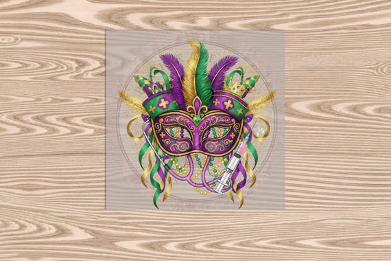 Ready to Press DTF Transfer-Nurse Mardi Gras Feather Mask- heat transfer