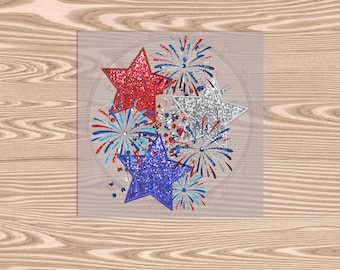 Ready to Press DTF Transfer-faux sequins Stars and Fireworks,- heat transfer