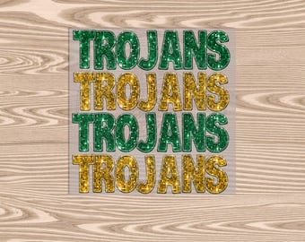 Ready to Press DTF Transfer- Trojans faux sequin Stack -- heat transfer