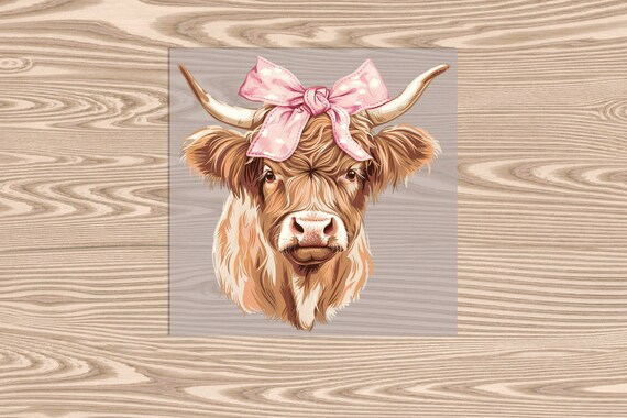 Ready to Press, Highland Cow Coquette Bow, heat transfer print, DTF Transfer Print