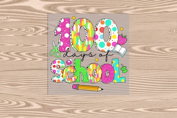 Ready to Press, 100 days of School Dots (faux glitter/brushstroke effect printed), DTF Transfer Print