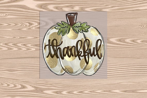 Ready to Press, Thankful Shiny Gold Pumpkin, heat transfer print, DTF Transfer Print