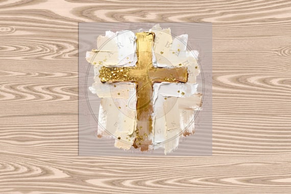 Ready to Press DTF Transfer-Gold Cross: Faux Painted Effect- heat transfer