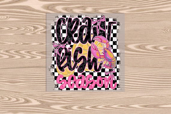 Ready to Press, Crawfish Season, Pink and Black (faux glitter effect printed), DTF Transfer Print