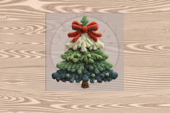 Ready to Press DTF Transfer-Green Christmas Tree :Faux Yarn & Embroidered Texture Effect