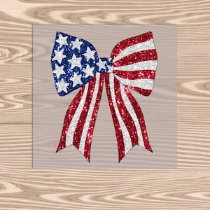 Transferencia DTF lista para prensar - Lazo rojo, blanco y azul: lentejuelas falsas - transferencia de calor