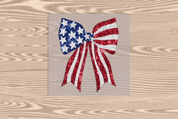 Ready to Press, Sequin Red White and Blue Bow (faux sequins), heat transfer print, DTF Transfer Print