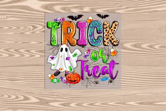 Ready to Press, Trick or Treat Colorful, heat transfer print, DTF Transfer Print