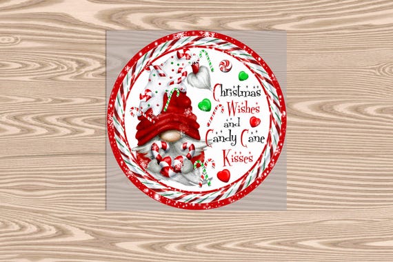 Ready to Press, Christmas Wishes Candy Cane Kisses Gnome, heat transfer print, DTF Transfer Print