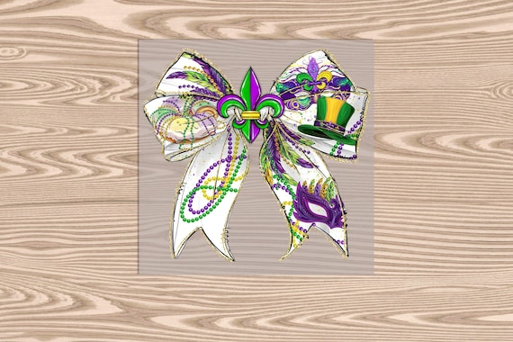 Ready to Press, Mardi Gras White Bow, Mardi Gras, heat transfer print, DTF Transfer Print