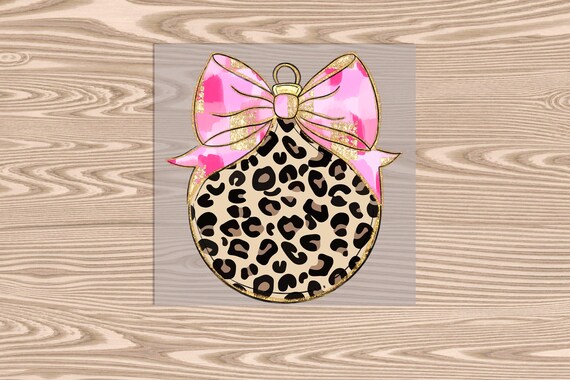 Ready to Press, Pink Leopard Christmas Ornament, heat transfer print, DTF Transfer Print