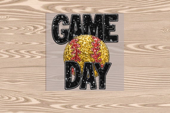 Ready to Press, Sequin Game Day Softball, heat transfer print (faux sequin effect printed), DTF Transfer Print