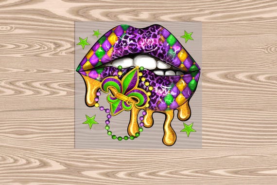 Ready to Press, Mardi Gras Lips, heat transfer print, DTF Transfer Print