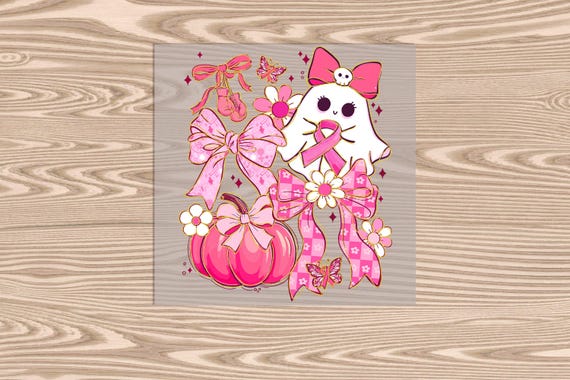 Ready to Press, Pink Ribbon Halloween, Cancer Awareness, heat transfer print, DTF Transfer Print
