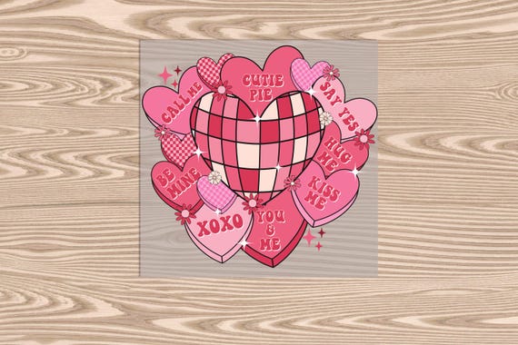 Ready to Press, Disco Hearts, heat transfer print, DTF Transfer Print