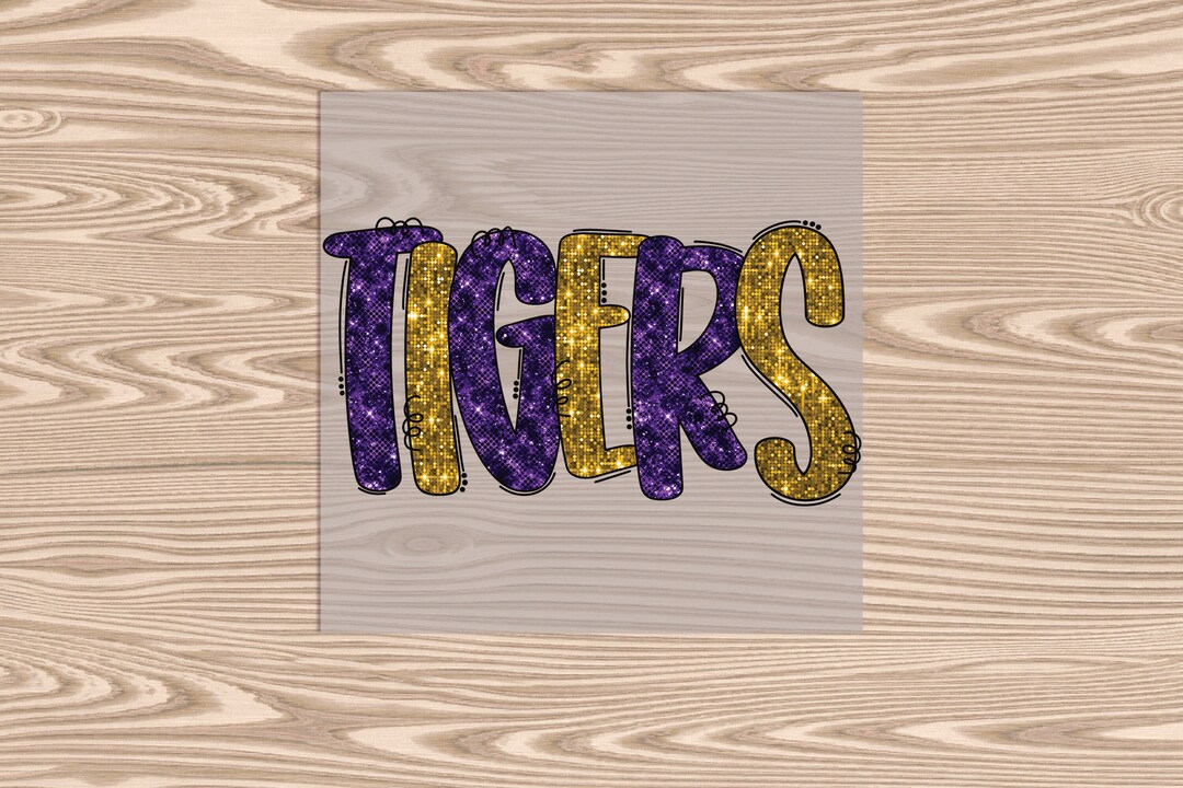 Ready to Press, Faux Sequin Tigers Purple and Gold, Heat Transfer Print